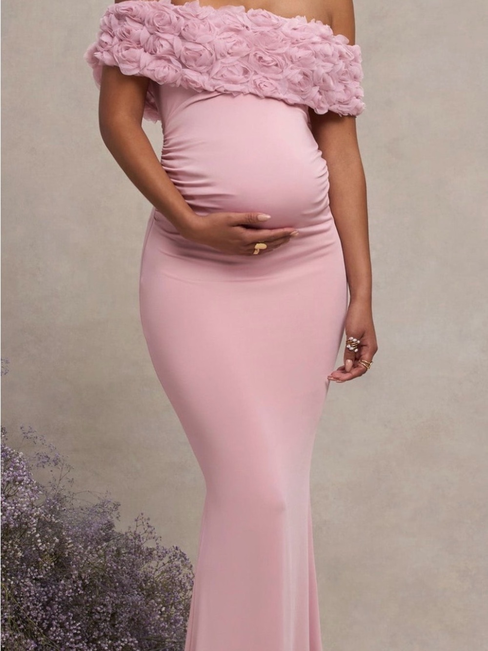 Club L London Blush Pink Off-Shoulder Maxi Dress